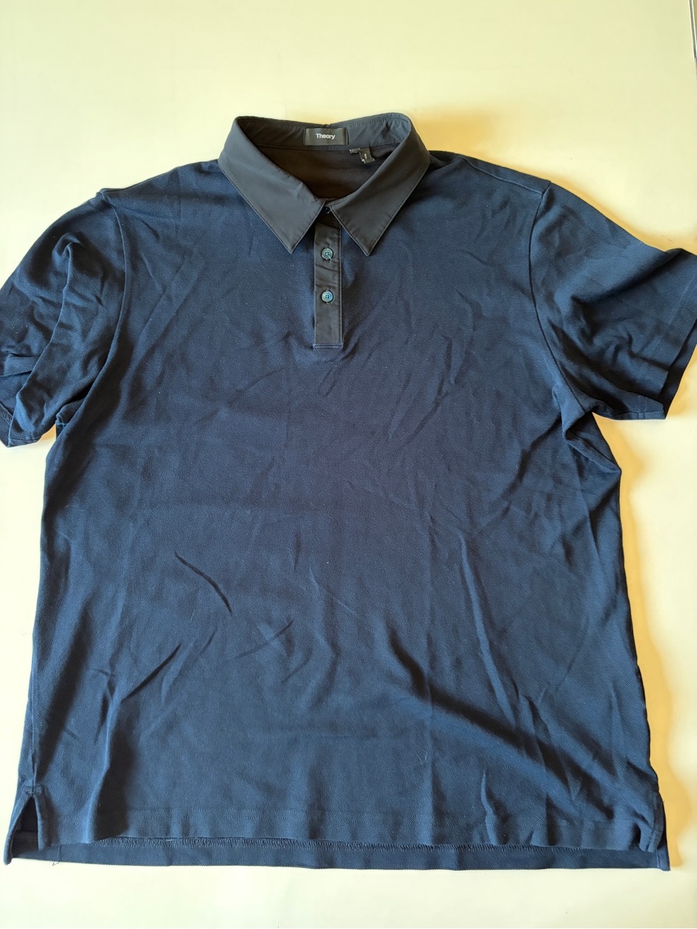 Theory Mens Polo Shirt Size XL Blue Short Sleeve Modal Polyester Performance